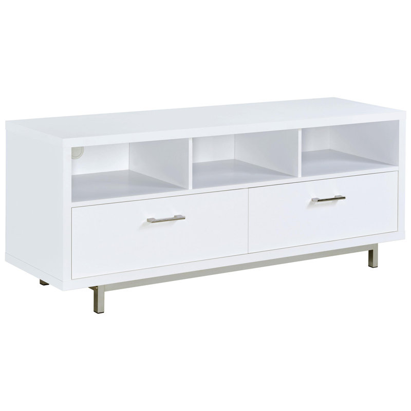Casey 60-Inch TV Stand with 2 Drawers and 3 Open Compartments, White, White