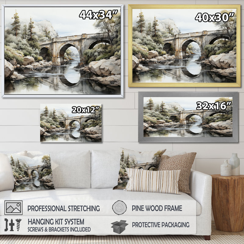 «Macala Beige Bridge Mon monochrome Passage II», reproduction sur toile, Cadre simple noir, H 30 po x l 40 po x P 1,5 po