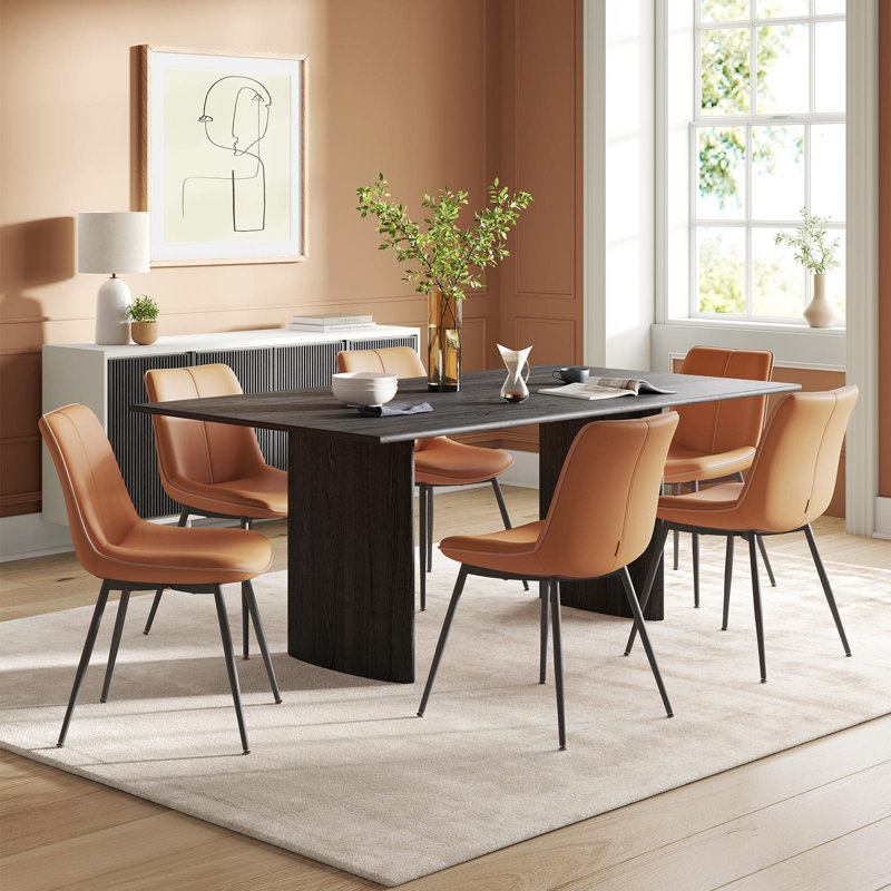 Leather Dining Chair with Comfortable Upholstered Seat, Caramel Brown/Black 