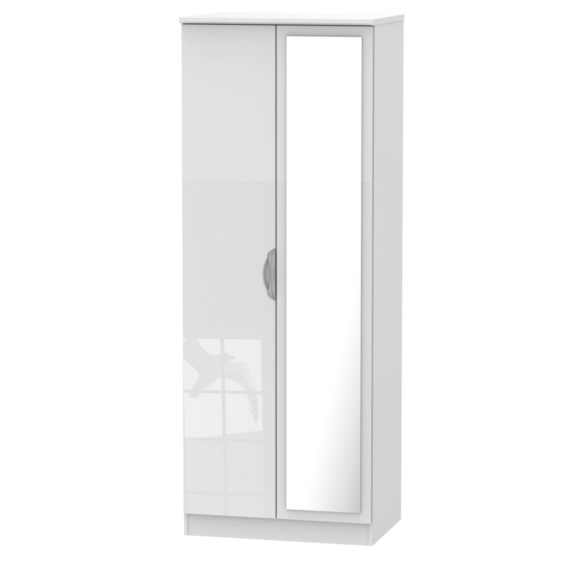 Ratley 2 Door Manufactured Wood Wardrobe, White Gloss, H183 x W74 x D53cm