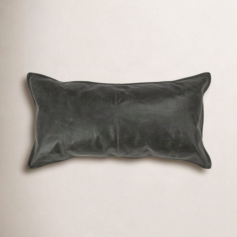 Kosas Home Cheyenne 100% Leather Throw Pillow, 14" x 26", Forest Green, Rectangular