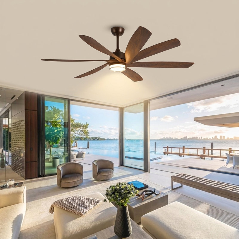 Ventilateur de plafond d'extérieur moderne 64 "avec lumière et télécommande, 6 pales en ABS, moteur à courant continu réversible