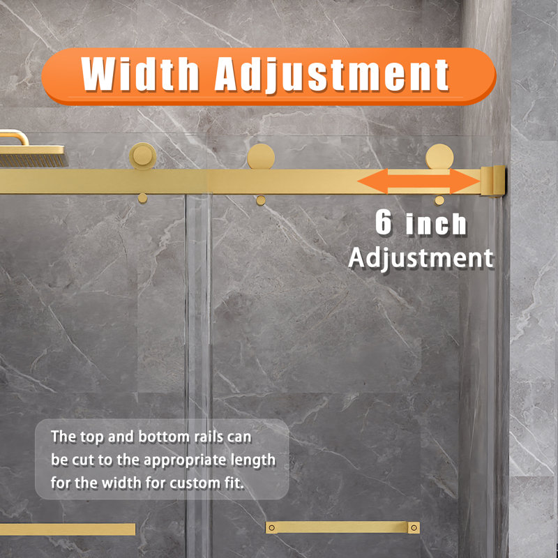 66-72 in. W x 76 in. H Double Sliding Frameless Shower Door in Brushed Gold with 5/16 in.（8mm）Clear Tempered Glass