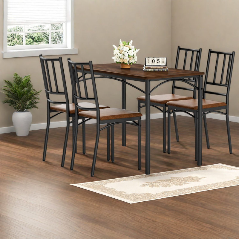 Ensembles de table de salle à manger en noyer peu encombrants, design industriel avec chaises pour la cuisine