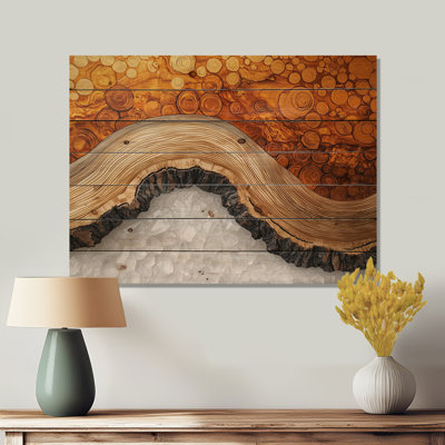 «Gold of the North Amber River I» - Art mural en bois forêt - sur bois de pin naturel