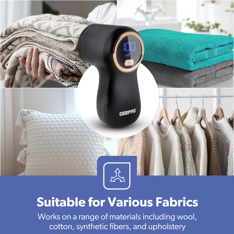 GEEPAS Fabric Shaver, Portable Digital Display Rechargeable Lint Remover, Black