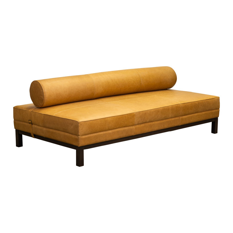 Metairie Upholstered Daybed Ottoman, Kudos Chamois Leather, Dark Brown Wood
