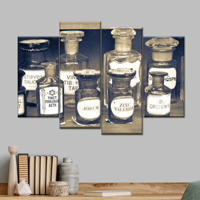 " Vintage Pharmacy Bottles Wall Art Multi Piece Canvas Print " 4 - Pieces