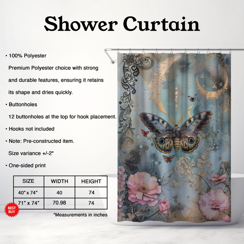 Mystic Journal - Rideau de douche standard 1 pièce, H 74 po x l 40 po