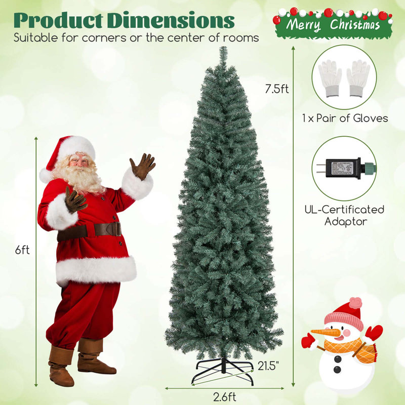 Arbre de Noël artificiel avec 724 branches et 250 lumières DEL 9 modes d'éclairage, 7.5'