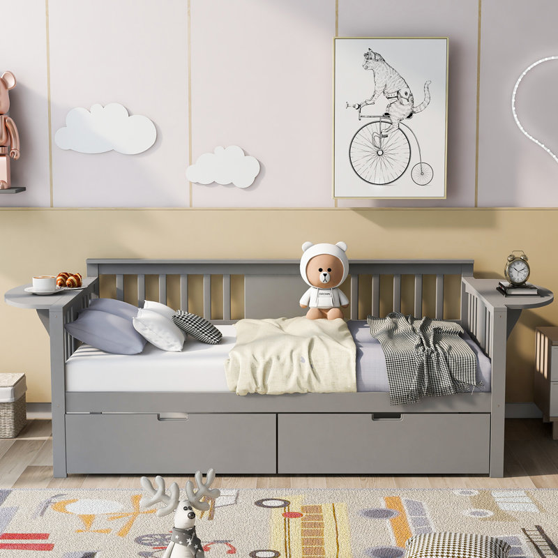 Lit de jour avec deux tiroirs, Simple, gris