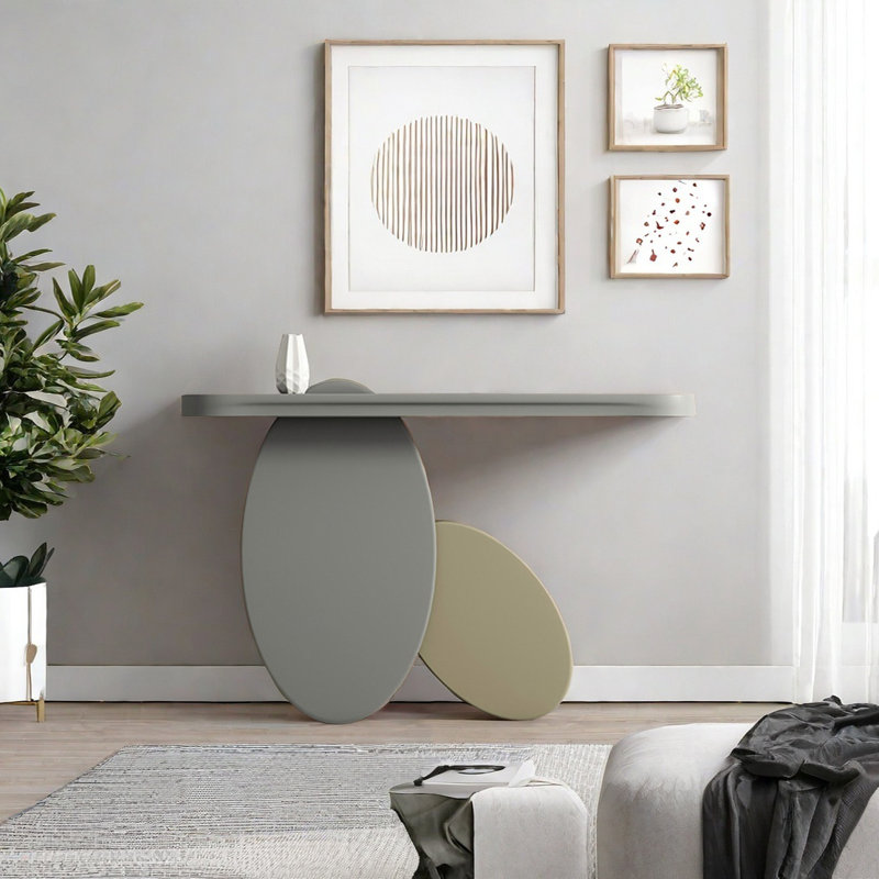 Console Modern Minimalist Art, H 31,5 po x l 47,24 po x P 15,75 po, Gris, Gris / Champagne doré