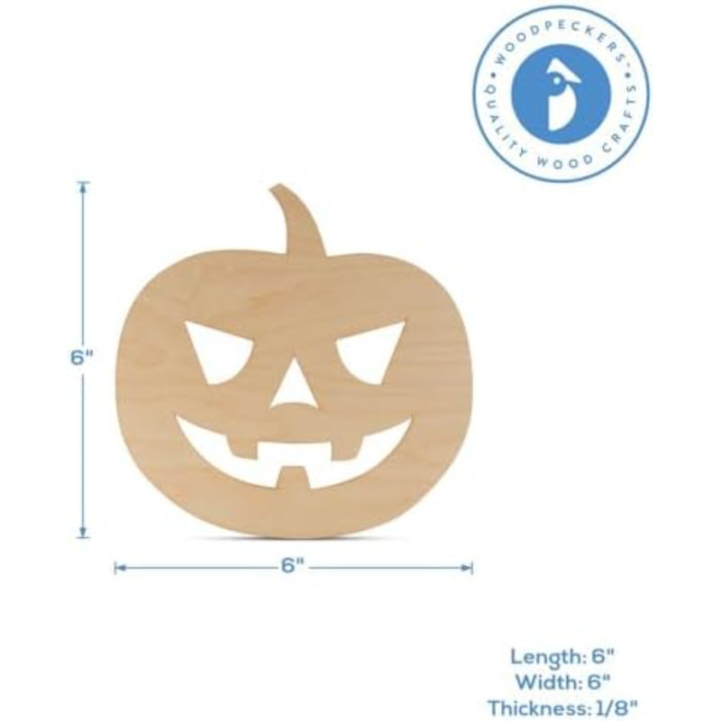 Ensemble de 1 décorations de citrouille en bois pour artisanat d'Halloween et décor de citrouille, 6" H x 6" W x 0.13" D