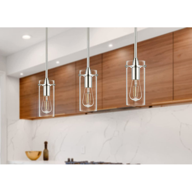 Luminaire suspendu cylindrique à 1 lumière Angelina, Brushed Nickel, Small Shade, Clear