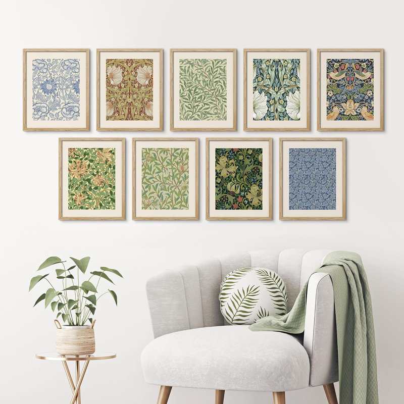 William Morris, motifs floraux, nature sauvage, art moderne bohémien, H 16 po x l 12 po, Naturel