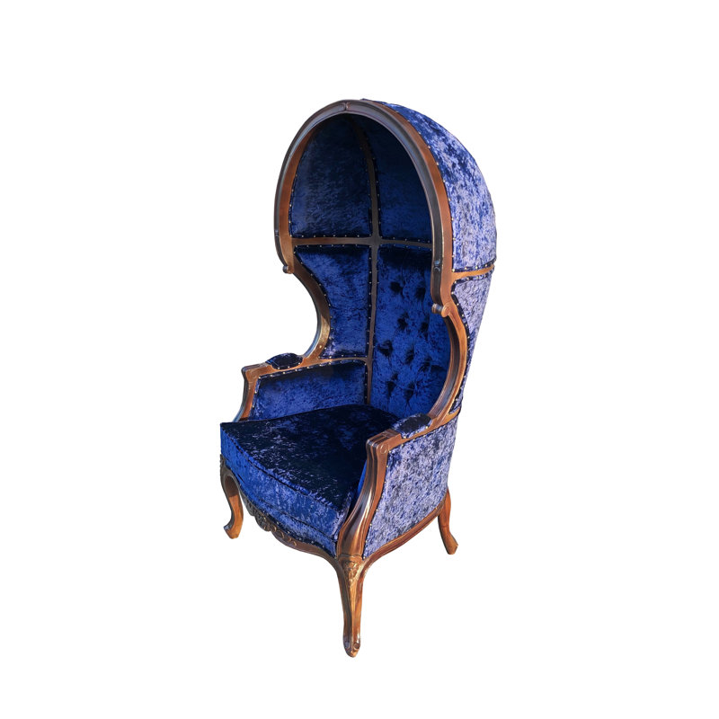 Fauteuil dôme avec repose-pieds en velours bleu