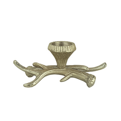 Aspen Creative 16401-11, porte-bougie en aluminium massif en forme de branche en laiton antique, support de table décoratif pour la salle à manger, décoration intérieure, L 8 po x l 3 1/2 po x H 3 1/2 po