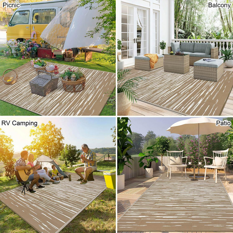 Reversible Plastic Outdoor Rug Waterproof for Patios Clearance,Camping RV,Picnic,Backyard,Deck,Balcony,Porch