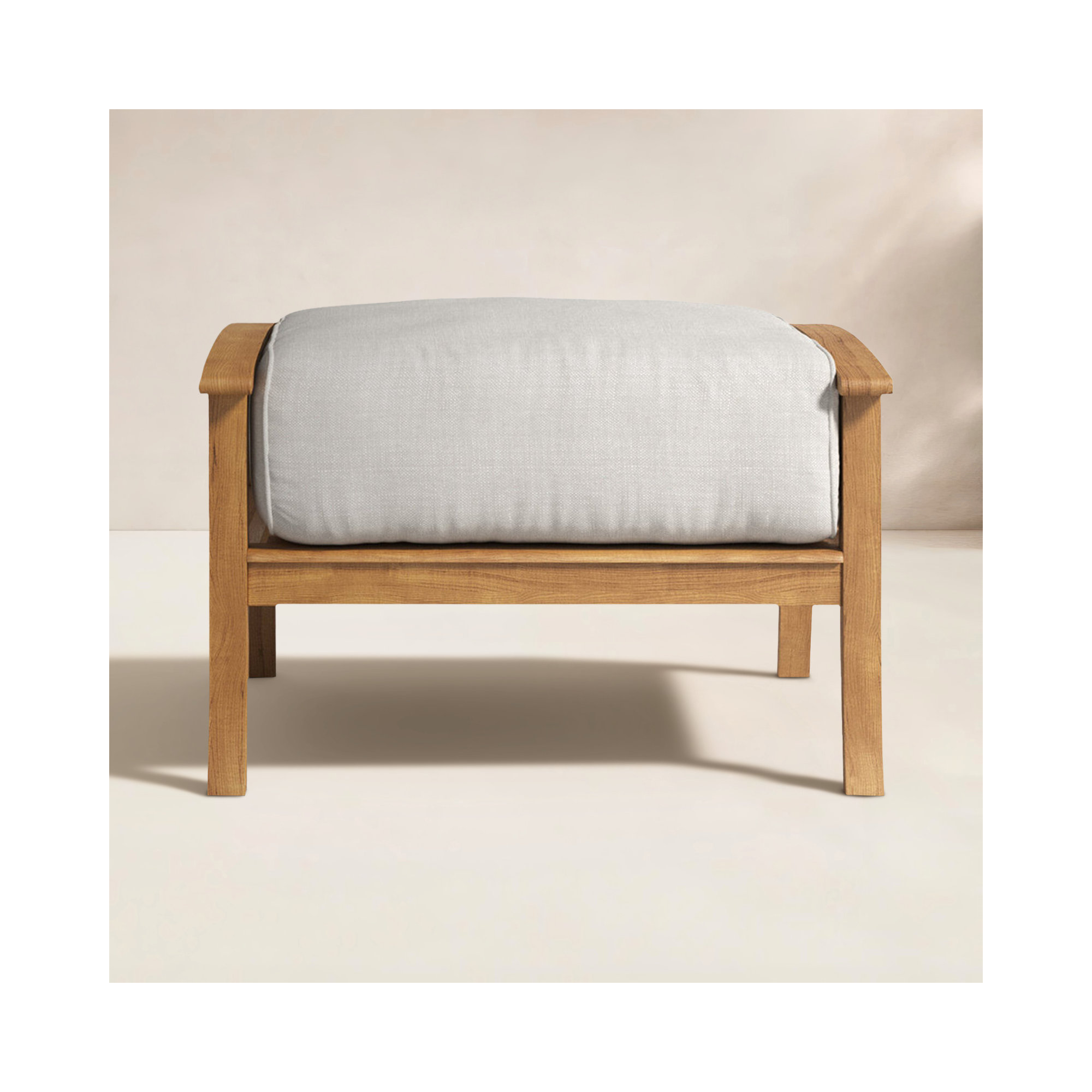 Brunswick Outdoor Teak Ottoman with Cushion, Beige, Natural