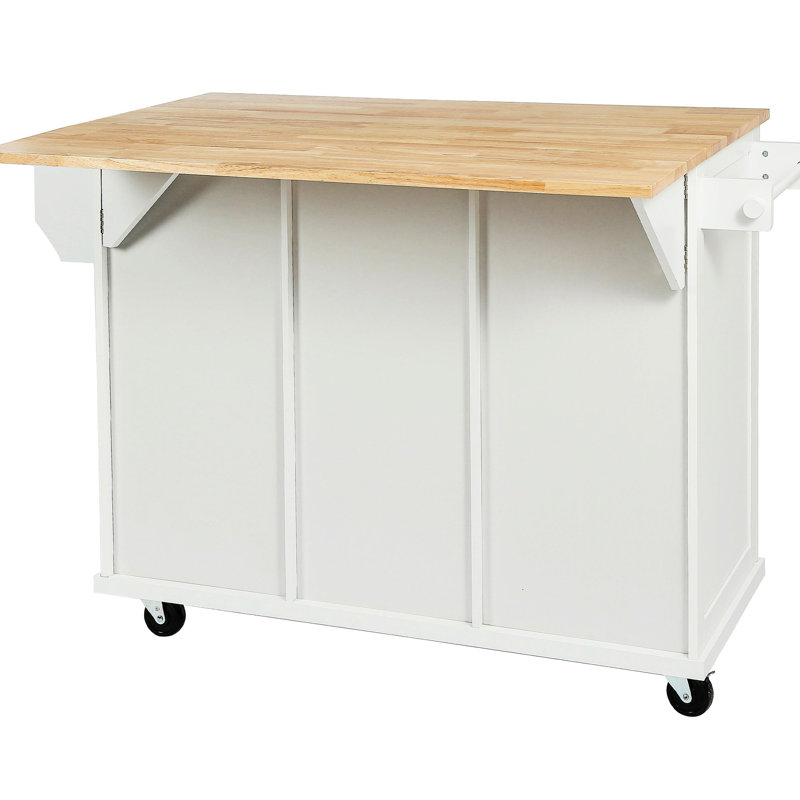 Large Storage Space Kitchen Cart With Metal Support Frames Portable Internal And Drop Feature, White
