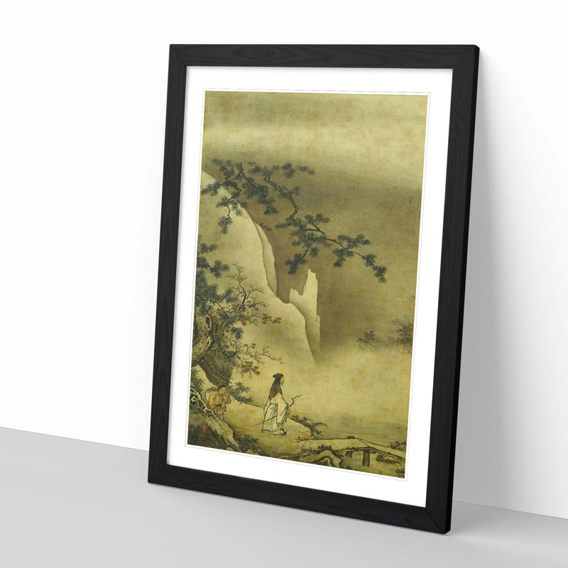Landscape Japanese Oriental by Kano Masanobu - Framed Print, Black
