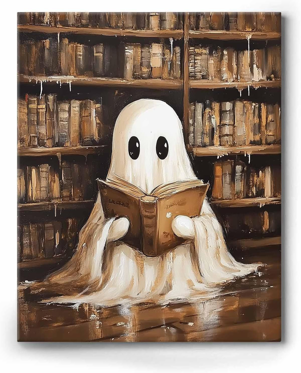 One Allium Way® Halloween Canvas Wall Decor Ghost Reading in Library ...