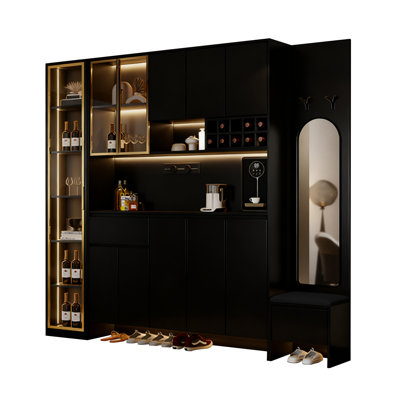 106.3" Modern Light Luxury Black Multifunctional Storage Display Cabinet Set
