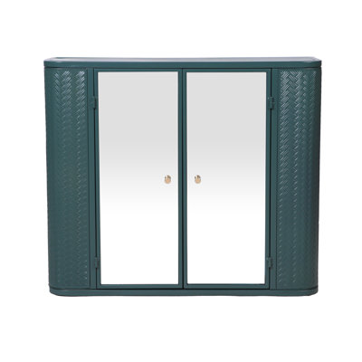 Wall-Mounted Bathroom Cabinet with Mirror, 2 Mirrored Doors & Open Shelf, Farmhouse Metal Frame Storage Cabinet with Open Compartment for Vanity, Toilet & Over-the-Sink