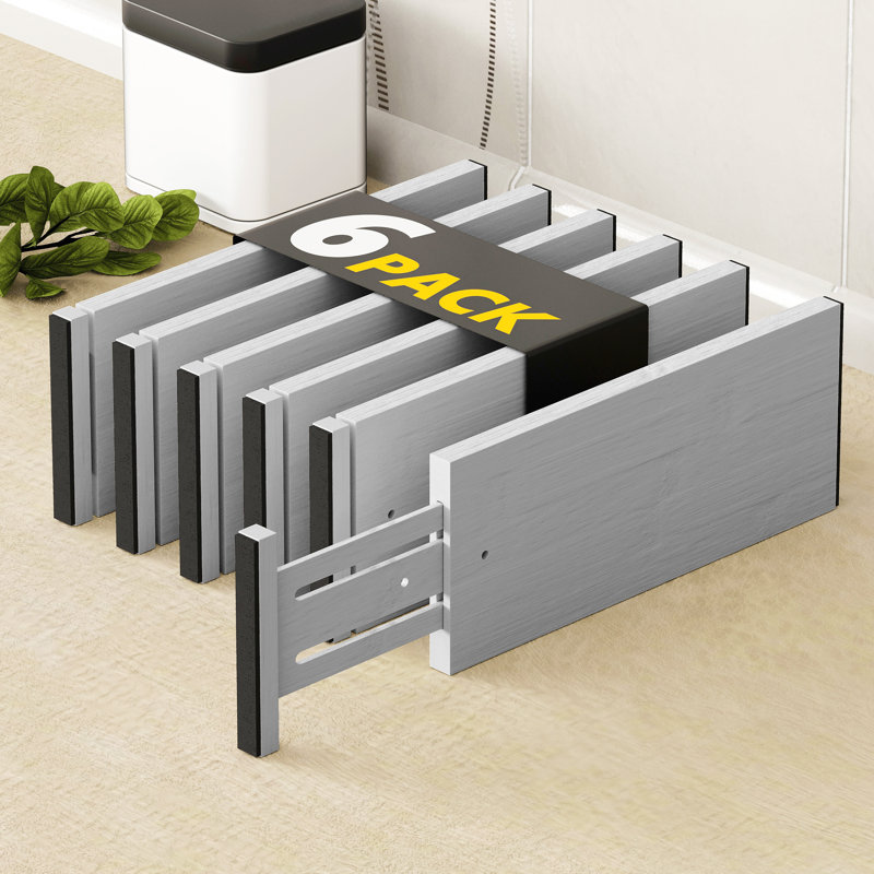Adjustable Gray Bamboo Dresser Drawer Dividers, 6-Pack
