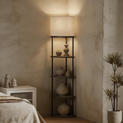 Modern Corner Floor Lamp With 5-Tier Shelves, Adjustable 3-Color Temperature LED Bulb, Storage Organizer For Living Room And Bedroom