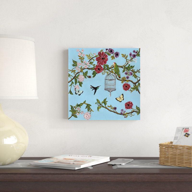 Chant d'oiseau chinoiserie I, H 12 po x l 12 po x P 1,25 po