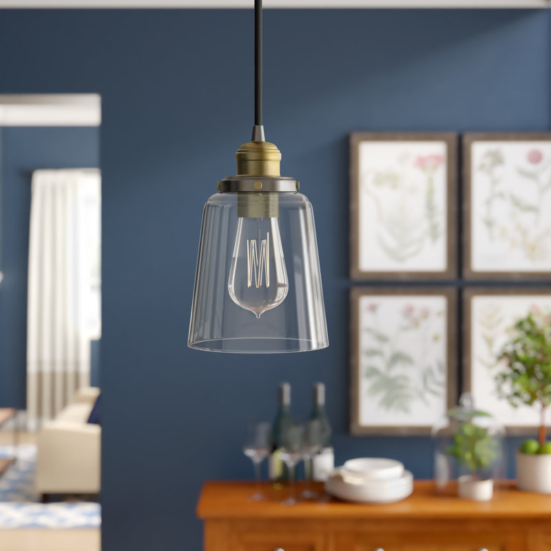 Luminaire suspendu 1 lumière à une cloche, Graphite vieilli avec laiton
