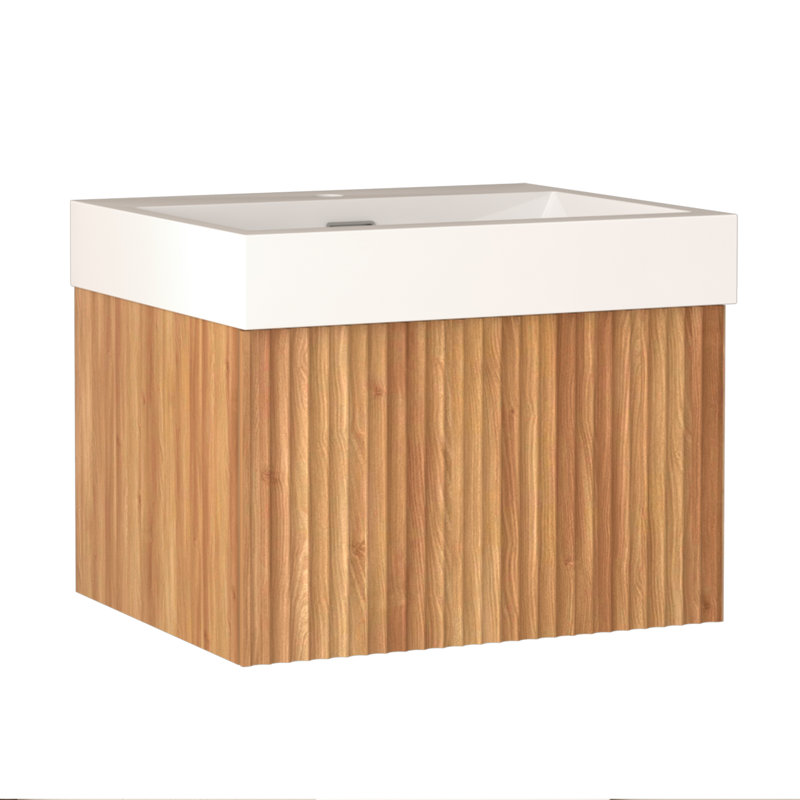 24" Bathroom Vanity with Sink,Wall Mounted Floating Bathroom Cabinet with Integrated Basin Plywood Finish Modern Minimalist Design for Compact Bathrooms Acacia Color