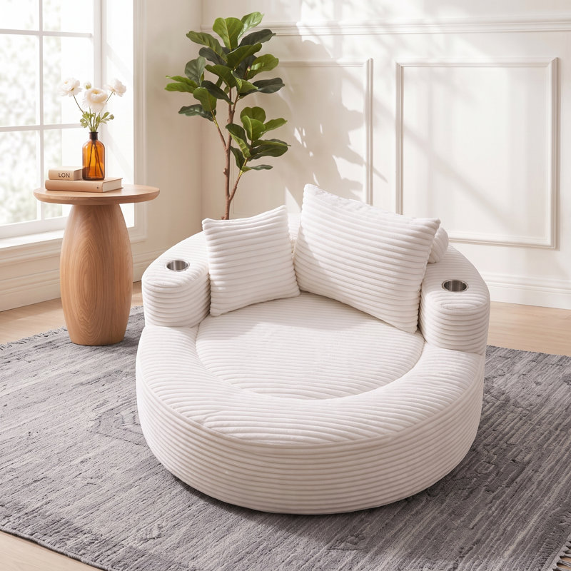Canapé-lit modulaire rond avec coussins et porte-gobelet de 3,15 po, aucun assemblage requis, convient aux petits espaces de vie