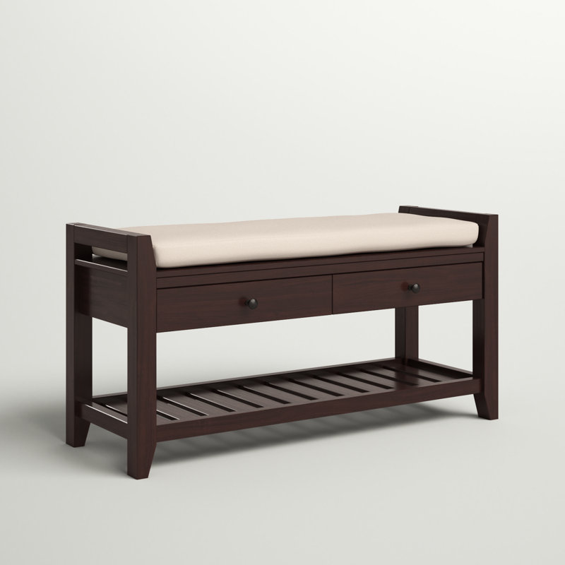Alexandria Wood Storage Bench, Shoe Rack with Cushioned Seat and Drawers, Multipurpose Entryway Storage Bench, Espresso