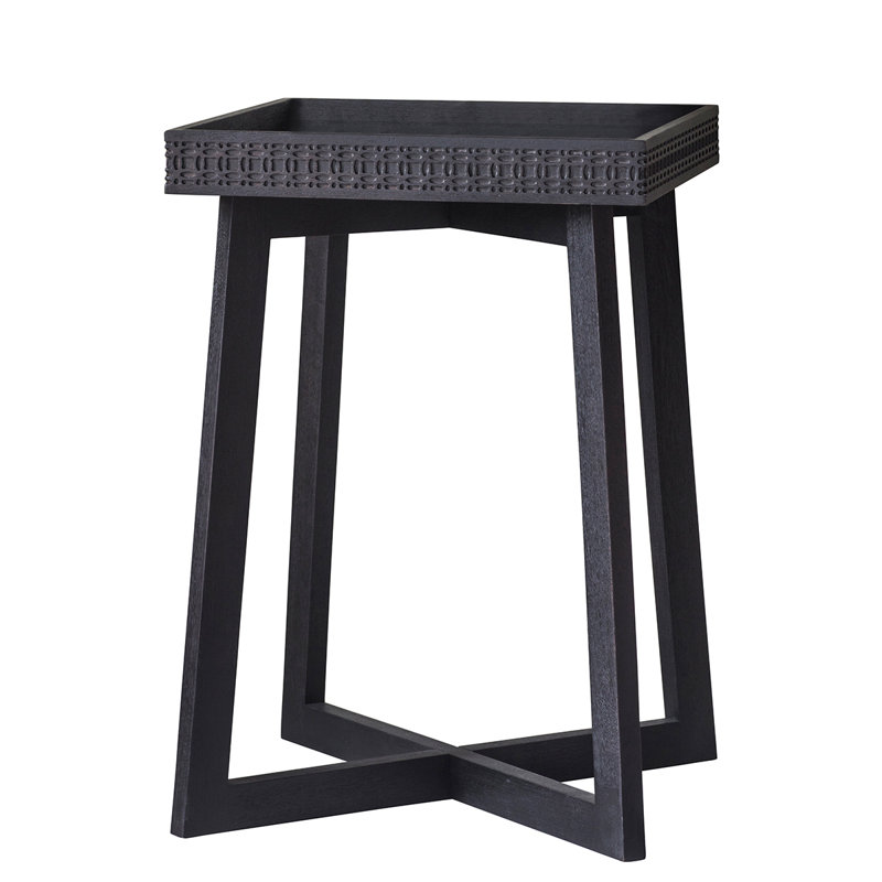 Cassilyn Solid Wood Tray Top Trestle End Table, Black