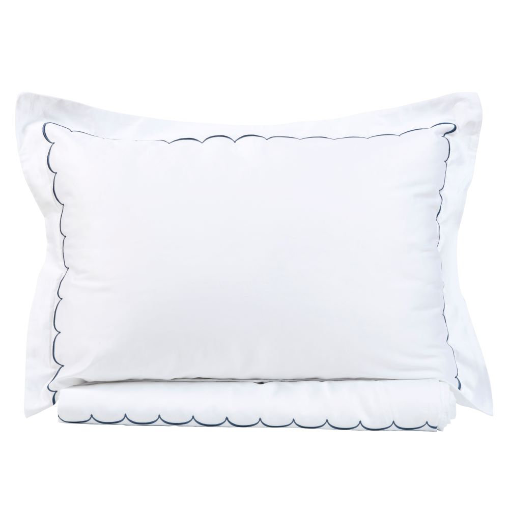 Brazier Cotton Duvet Cover Set, Queen Duvet Cover + 2 Standard Shams, Navy Blue/White