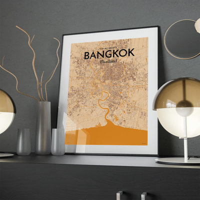 Bangkok City Map in Vintage 1 Piece Wall Art