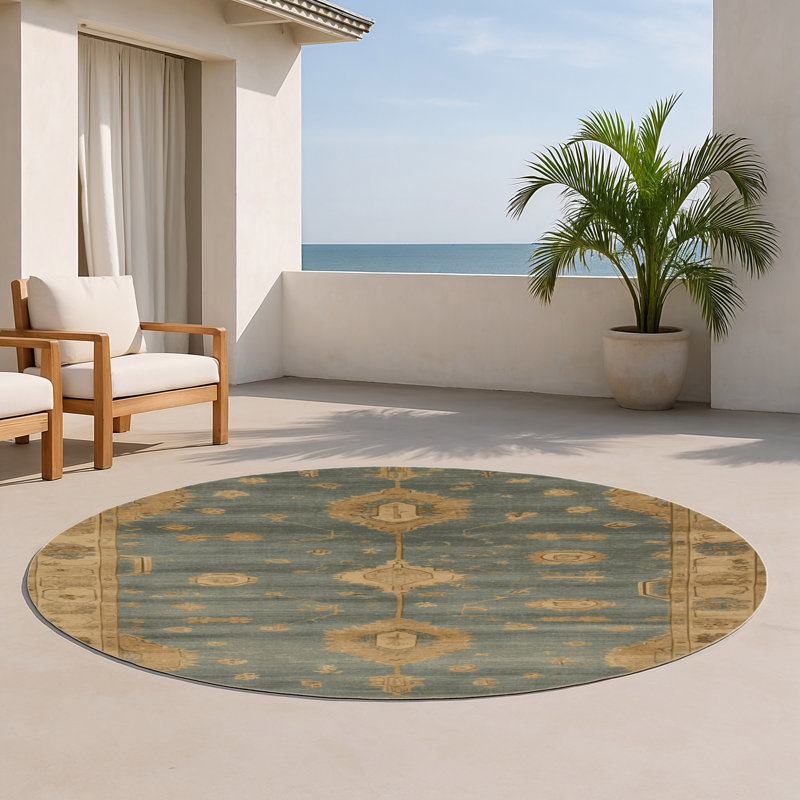 Overdyed Brown Indoor and Outdoor Area Rug, Round 5'