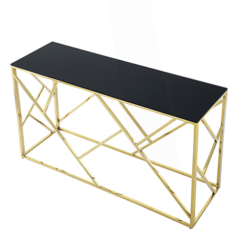Console moderne en verre, derrière le canapé