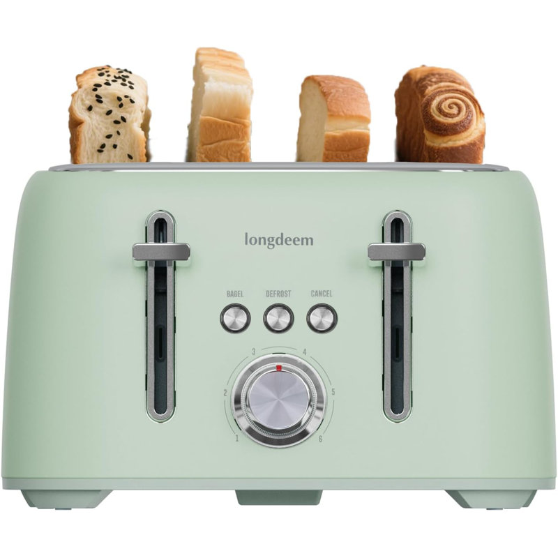 Longdeem 4-slice Toaster 1.5" Extra Wide Slot Stainless Steel With High Lift Lever, 6 Presets & Bagel/defrost/cancel Function, Removal Crumb Tray, Under Base Cord Storage, Blue