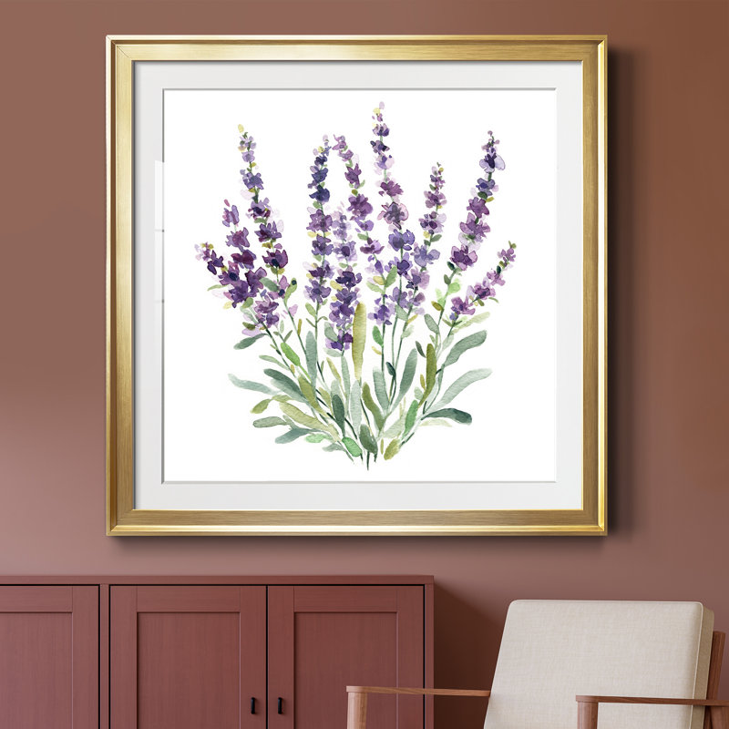 Lavande botanique II - peinture encadrée, Encadrement doré, H 30,5 po x l 30,5 po x P 1,5 po