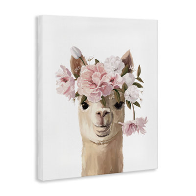 Llama with Soft Flowers Canvas, design by Anna Lischenko
