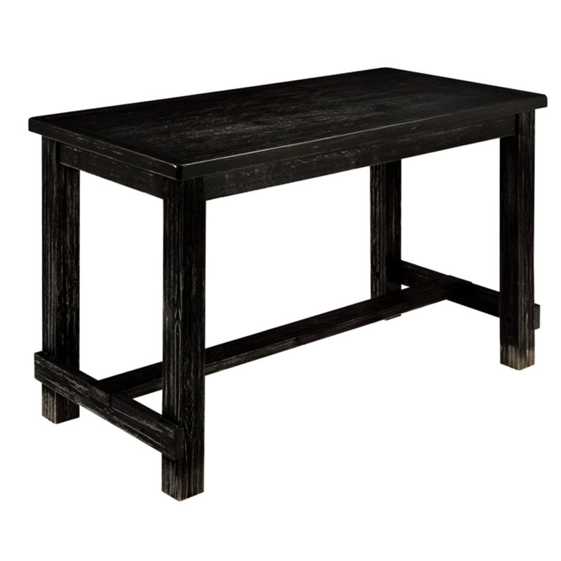 Table de comptoir en bois massif noir antique - Design rustique, poutre centrale, hauteur rectangulaire noire, finition