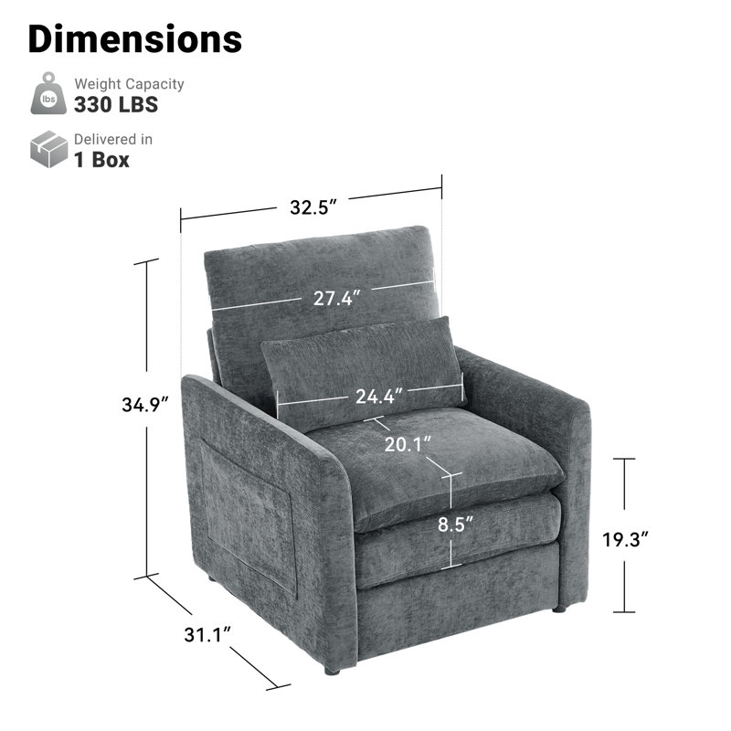 Chaise d'appoint moderne rembourrée avec coussin lombaire (ensemble de 2), Gris