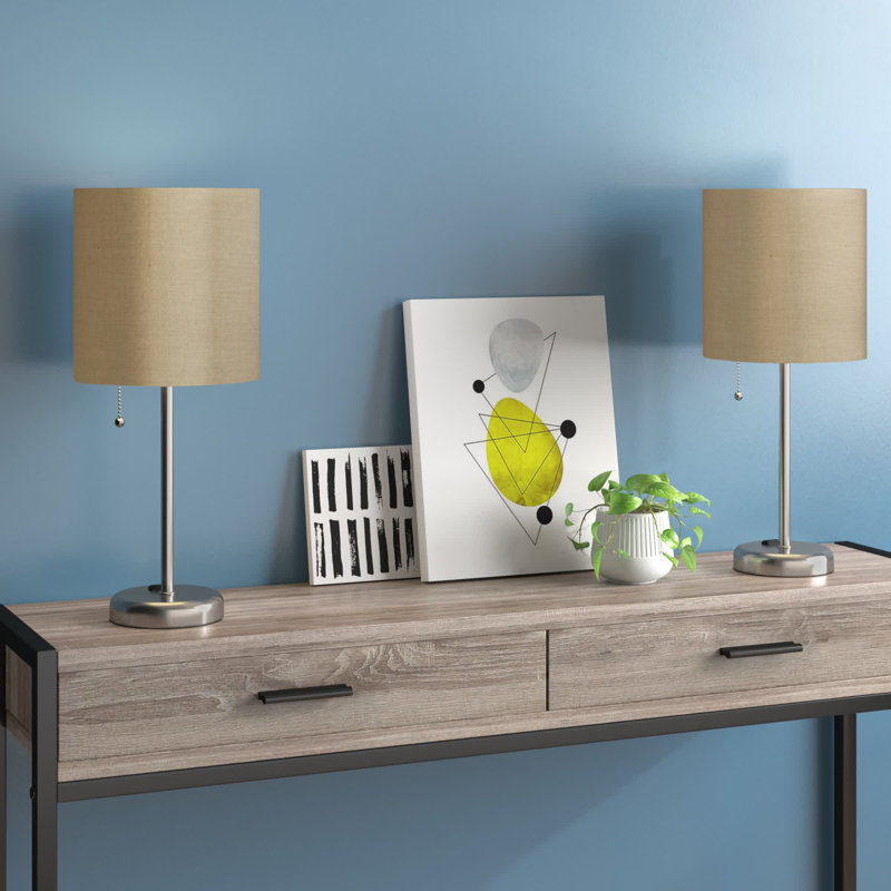 Baljit Metal Table Lamp, Tan, Brushed Steel
