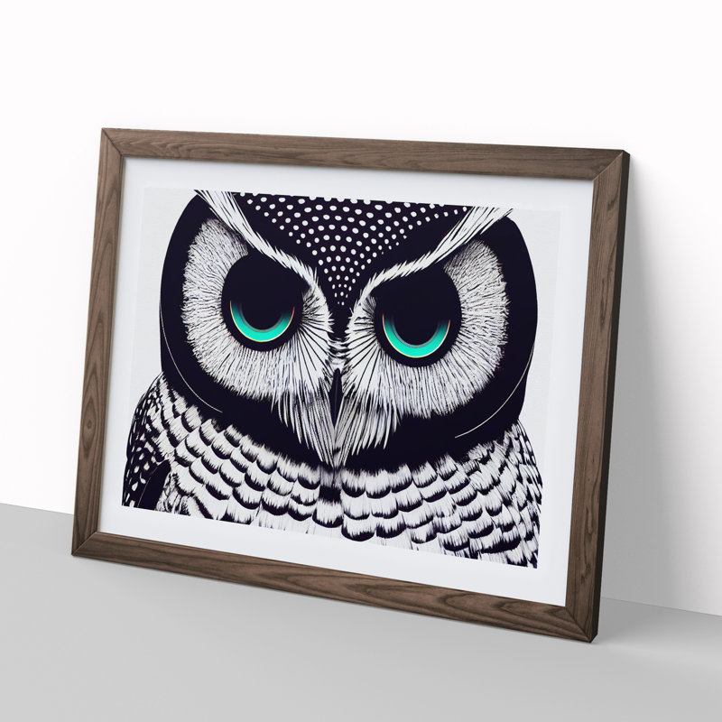 Illuminated Owl - Framed Print, 46cm H x 64cm W x 2cm D, Walnut