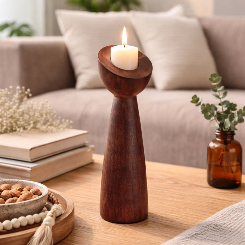 Bougeoir | Porte-bougie décoratif en bois |  3,25 po x 15 po