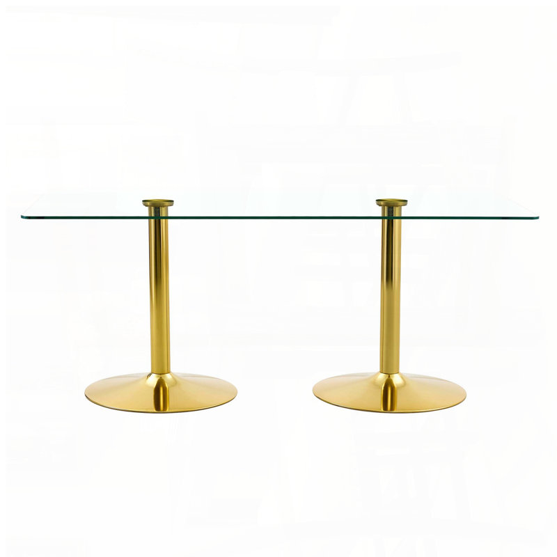 Rectangular Glass Dining Table with Gold Metal Legs (71" x 35.4", Seats 6-8)