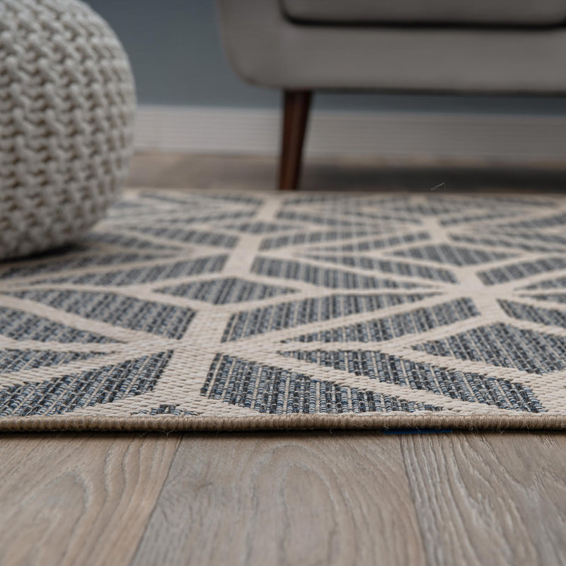Tapis d'intérieur / extérieur bleu / gris / ivoire Pissouri, Carré 6 pi 7 po